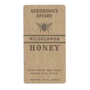Vintage linen honeybee honey jar label