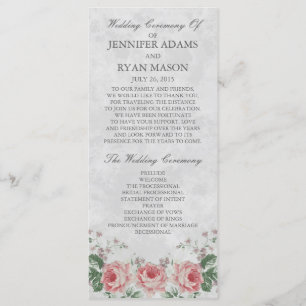 Vintage Linen Rose   Wedding Program Programme