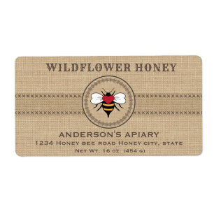 Vintage linen rustic bee honey jar label