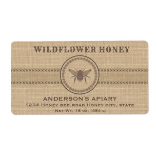 Vintage linen rustic  bee honey jar label