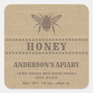 Vintage linen rustic  bee honey jar label