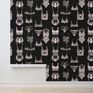 Vintage Lingerie Pink and Black Pattern  Wallpaper