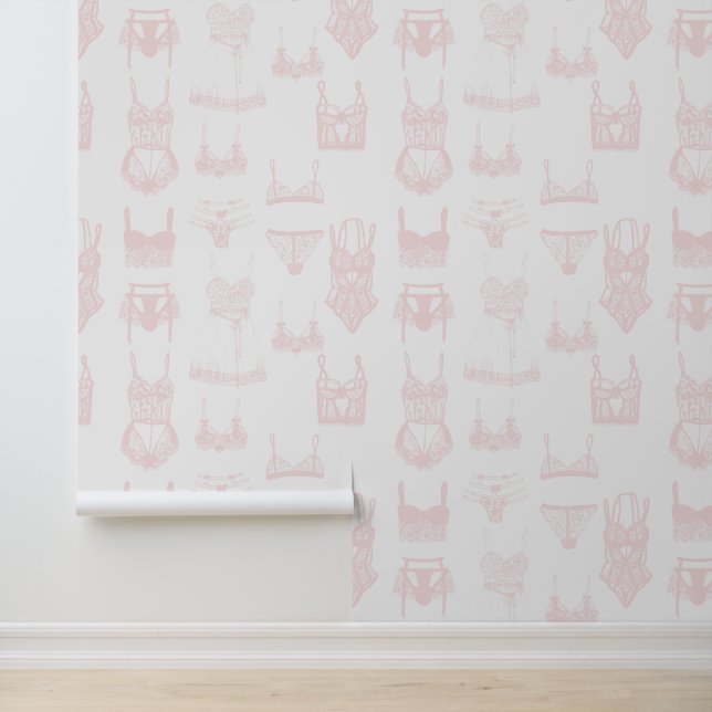 Vintage Lingerie Pink and White Pattern  Wallpaper (Application)