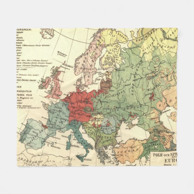Vintage Linguistic Map of Europe (1907) Fleece Blanket (Front (Horizontal))