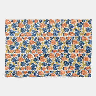 Vintage Linocut Berry Pattern - Strawberry & Blueb Tea Towel
