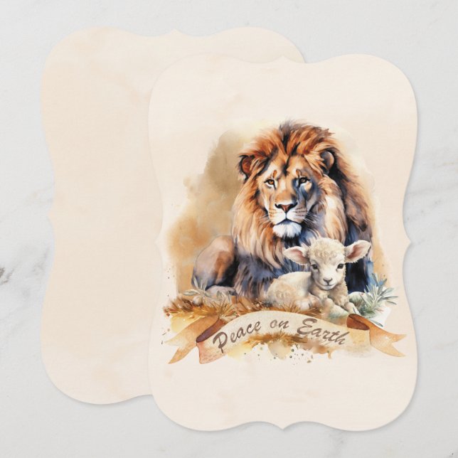 Vintage Lion and Lamb Christmas cards (Front/Back)