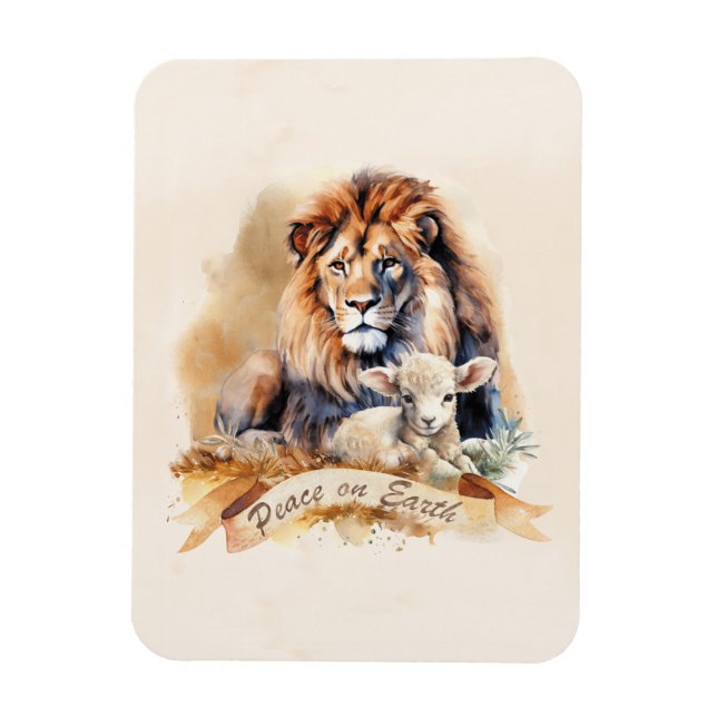 Vintage Lion and Lamb Christmas cards Magnet (Vertical)