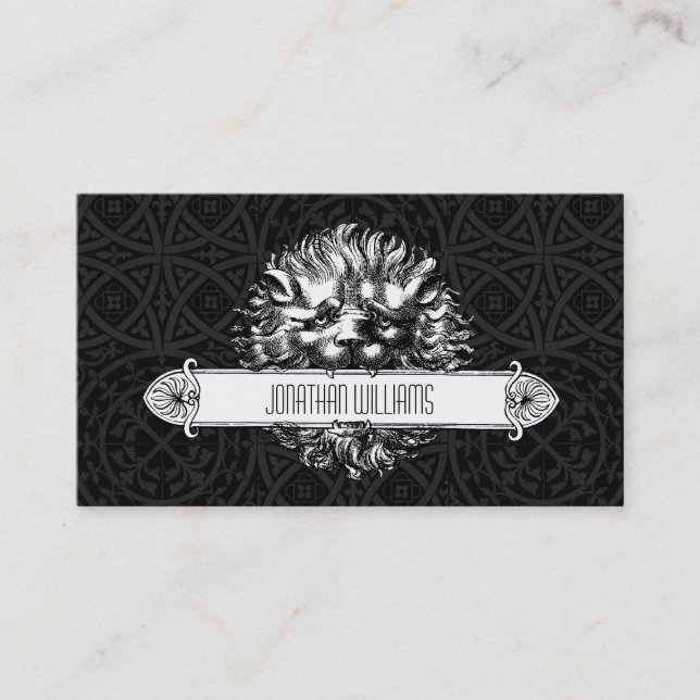 Vintage Lion Black & White Unique Business Cards (Front)