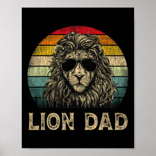Vintage Lion Dad Lion Lovers Daddy Father&#; s Day Poster