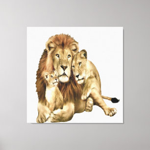 Vintage Lion Family Art Wildlife Canvas Print