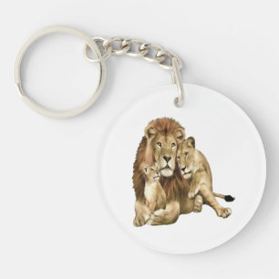 Vintage Lion Family Art Wildlife Key Ring