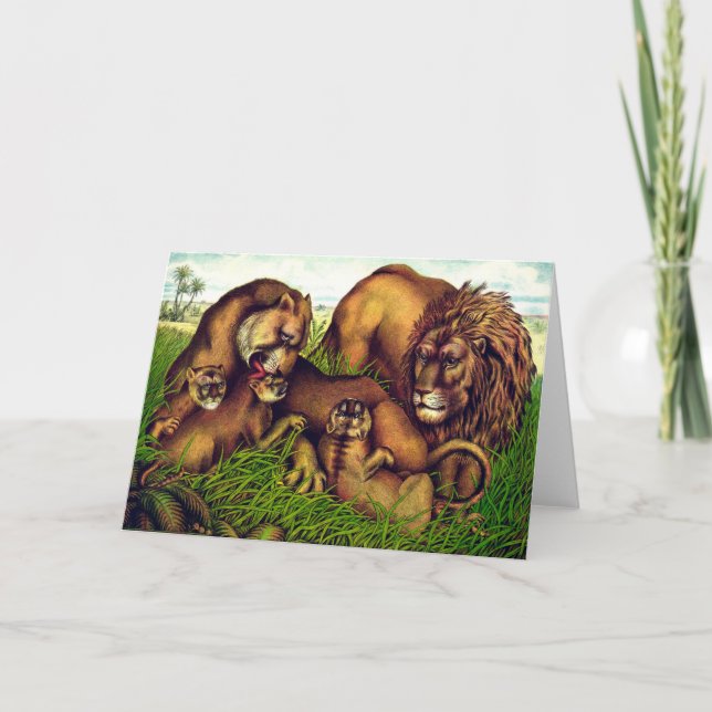 Vintage lion family painting card (Front)