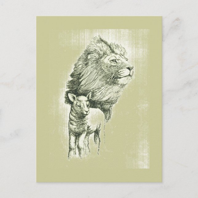 Vintage Lion & Lamb Postcard (Front)