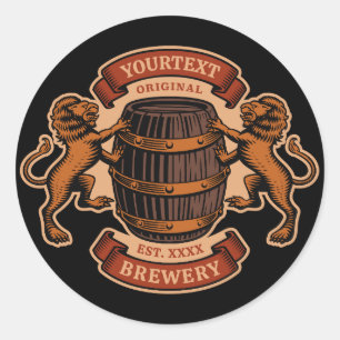 Vintage Lion Oak Barrel Personalised Brewery Beer  Classic Round Sticker