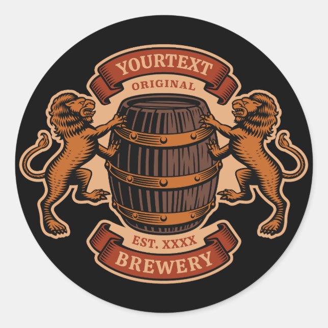 Vintage Lion Oak Barrel Personalised Brewery Beer  Classic Round Sticker (Front)