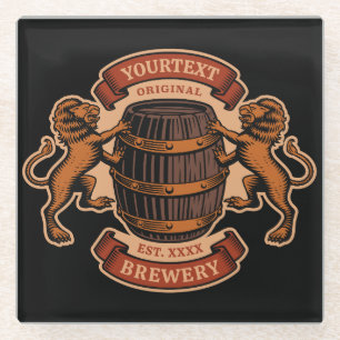 Vintage Lion Oak Barrel Personalised Brewery Beer Glass Coaster