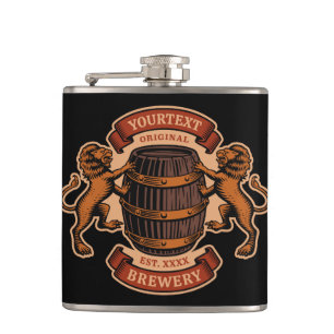 Vintage Lion Oak Barrel Personalised Brewery Beer  Hip Flask