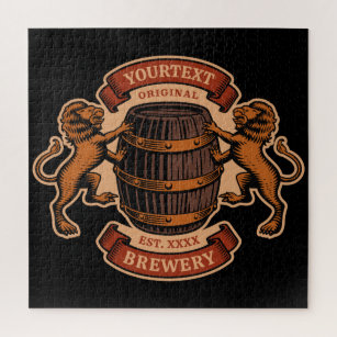 Vintage Lion Oak Barrel Personalised Brewery Beer  Jigsaw Puzzle