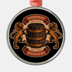 Vintage Lion Oak Barrel Personalised Brewery Beer  Metal Tree Decoration