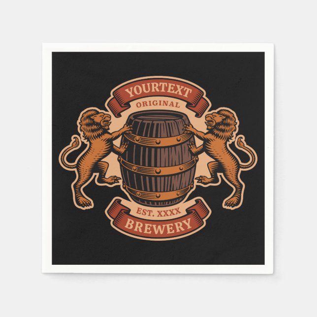 Vintage Lion Oak Barrel Personalised Brewery Beer  Napkin (Front)