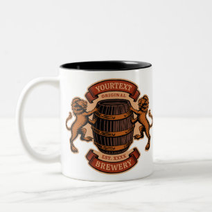Vintage Lion Oak Barrel Personalised Brewery Beer  Two-Tone Coffee Mug