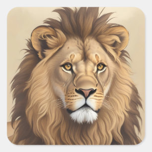 Vintage Lion Painting Square Sticker