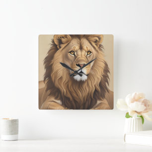 Vintage Lion Painting Square Wall Clock