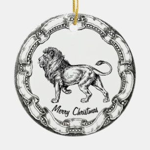 Vintage Lion Personalise Ceramic Tree Decoration