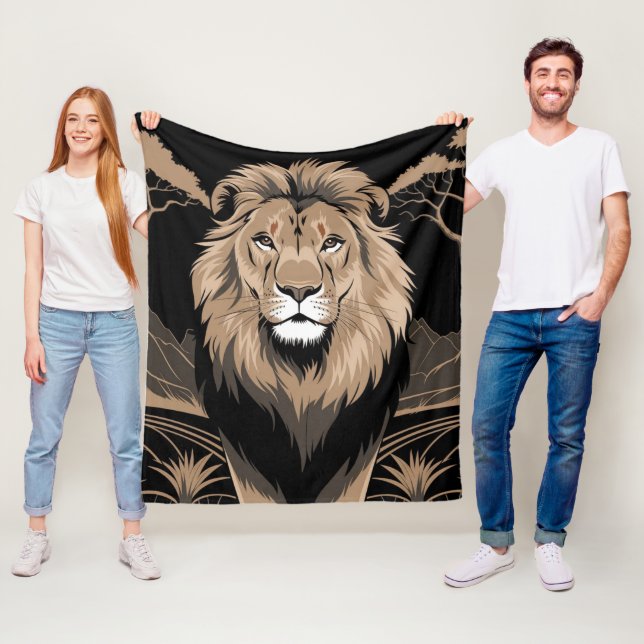 Vintage Lion Portrait Fleece Blanket (In Situ)