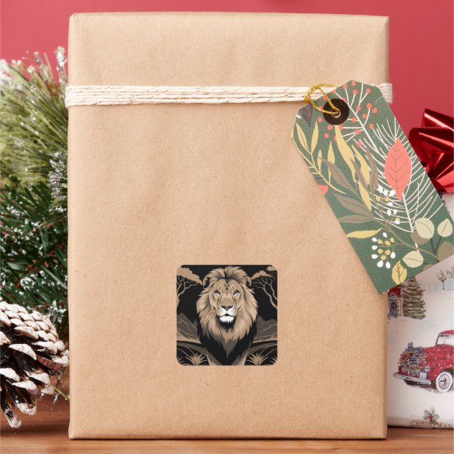 Vintage Lion Portrait Square Sticker (Holiday)