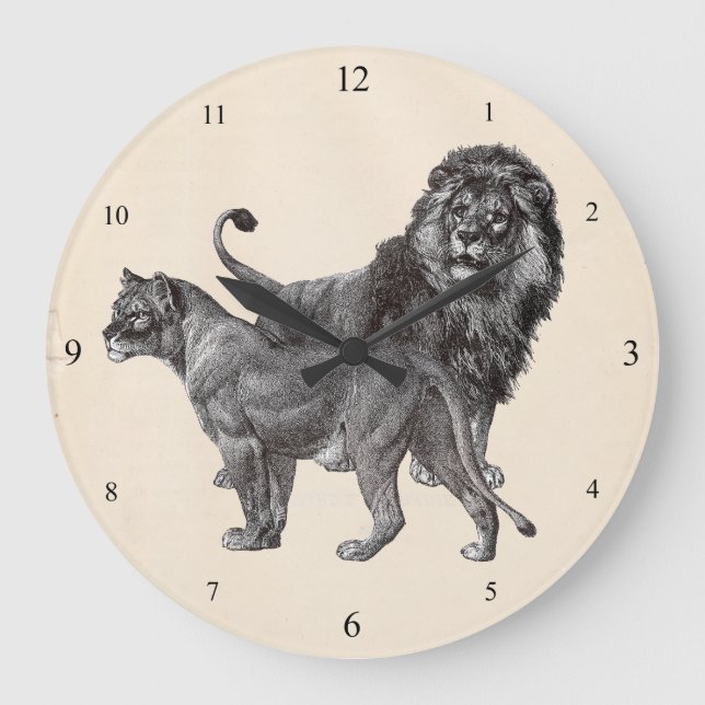 Vintage Lions Large Clock (Front)