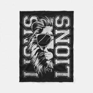 Vintage Lions School Sports Fan Team Spirit Mascot Fleece Blanket