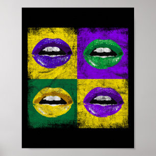 Vintage Lips Girls Ladies New Orleans Mardi Gras Poster