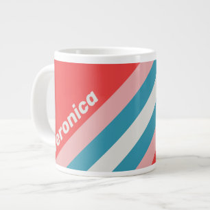 Vintage Lipstick Stripes with Name Large Coffee Mug