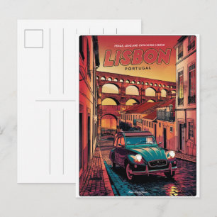 Vintage lisbon portugal comic books style gifts postcard