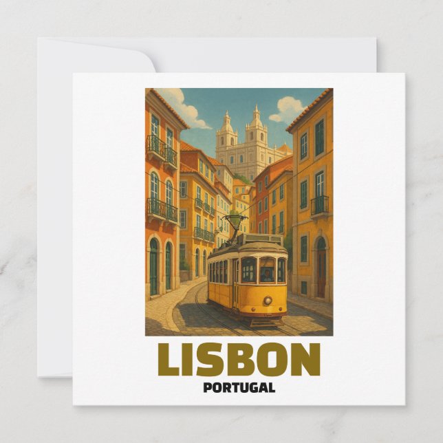 Vintage Lisbon Portugal Retro Tram Street Scene (Front)