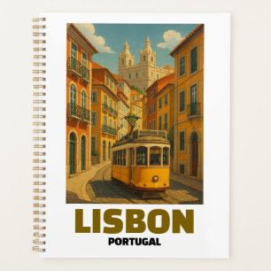 Vintage Lisbon Portugal Retro Tram Street Scene Planner