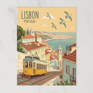 Vintage Lisbon Portugal Tram Postcard