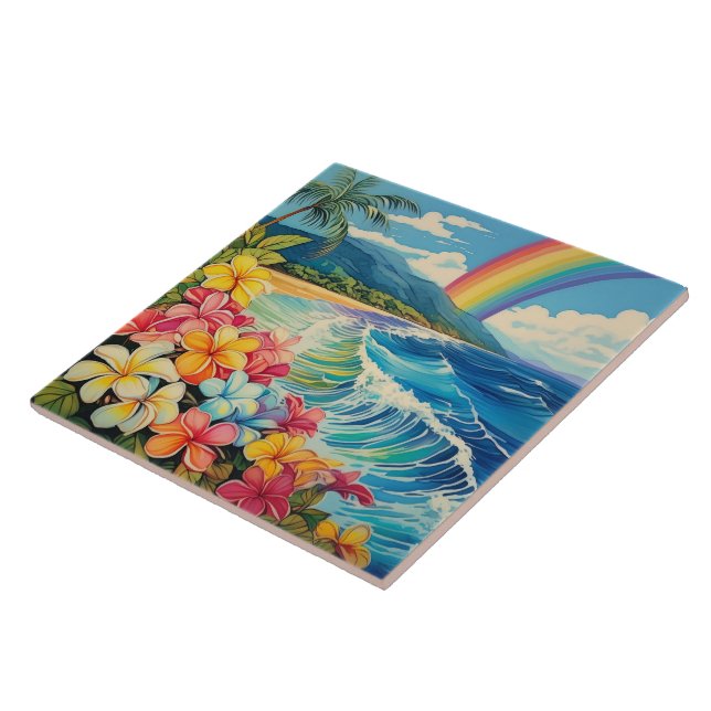 Vintage lithograph tropical art tile (Side)