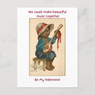 Vintage Little African American Boy Playing Banjo Postcard