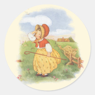 Vintage Little Bo Peep Mother Goose Nursery Rhyme Classic Round Sticker