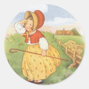 Vintage Little Bo Peep Mother Goose Nursery Rhyme Classic Round Sticker