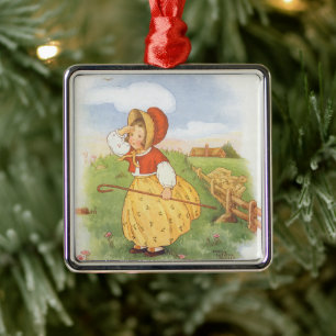 Vintage Little Bo Peep Mother Goose Nursery Rhyme Metal Tree Decoration