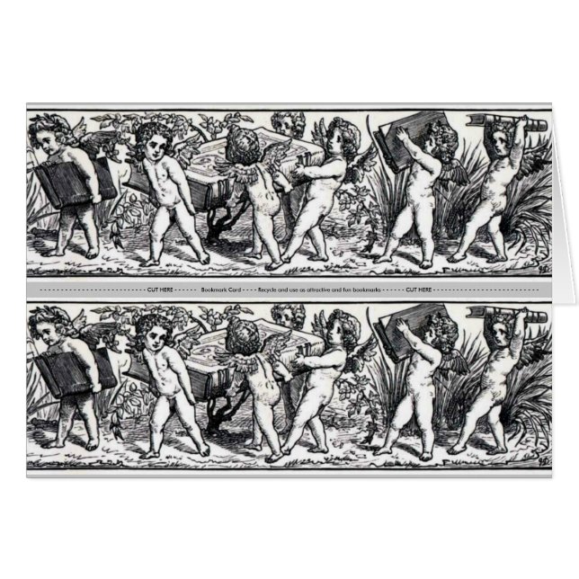 Vintage Little Book Carrying Cherubs Bookmark (Front Horizontal)