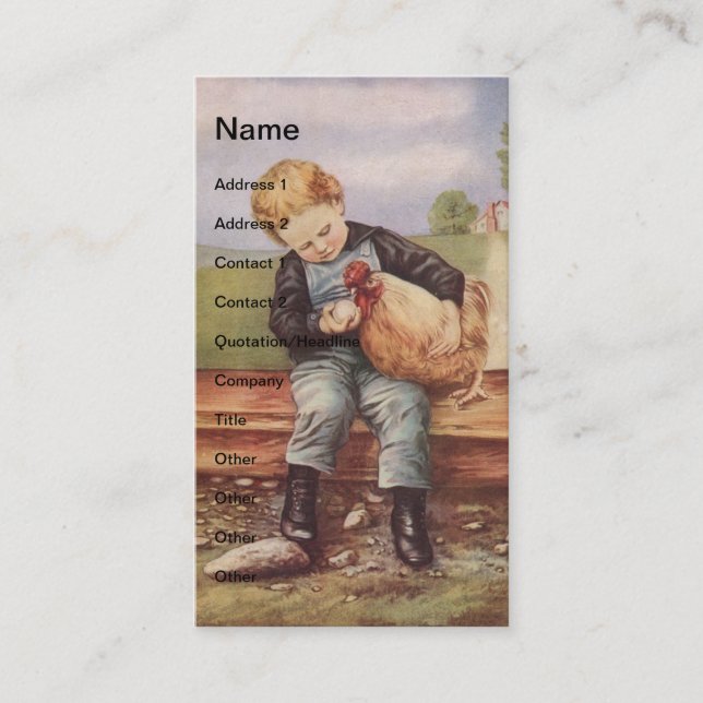 Vintage Little Boy and Chicken Business Card (Front)
