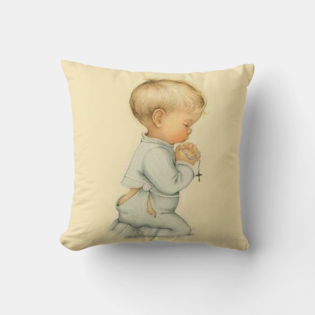 Vintage Little Boy praying the Rosary Cushion (Front)