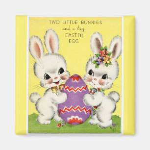 Vintage Little Bunnies and Easter Egg Yellow Magnet