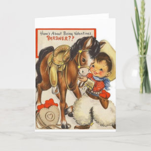 Vintage Little Cowboy & Cute Pony Valentine Card