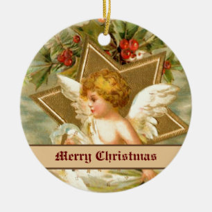 Vintage little cute Christmas angel and star Ceramic Tree Decoration
