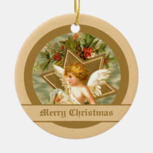 Vintage little cute Christmas angel and star Ceramic Tree Decoration